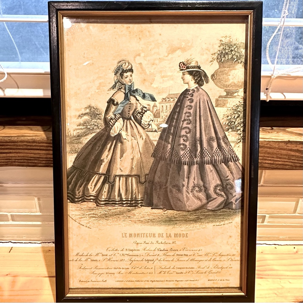 Antique Hand Colored Engraving Fashion Le Moniteur de la Mode by Jules David